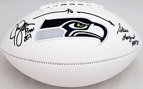 Steve Largent e Jim Zorn autografados Seattle Seahawks White Logo Football MCS Holo 83912 - Bolinhos autografados