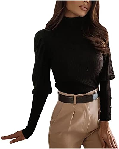 LMSXCT feminino de manga longa de manga longa de gola alta Sweter de pullouX de malha de malha. Blusas elegantes