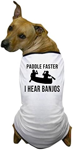 Cafepress Paddle mais rápido Eu ouço camiseta de cachorro de cachorro banjos, roupas de estimação, fantasia engraçada de cachorro