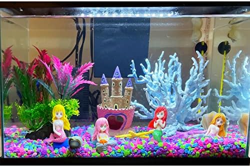 Castle Fish Tank Decorações de peixes de sereia de Calofun 28pack incluem esconderijo de castelo, coral falso, estrela