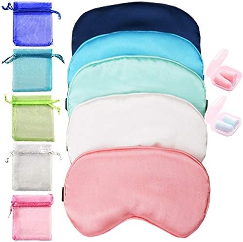 HappyDaily Pack de 5 máscaras de sono de seda elegantes e confortáveis ​​com plugues de orelha de espuma macia em caixa e belas