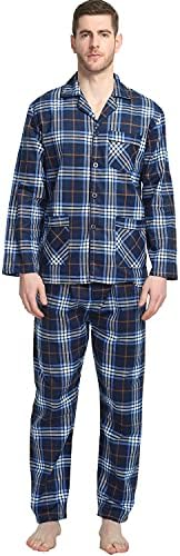 O pijama masculino global define flanela de algodão Sleepwear de manga longa e inferior de manga longa