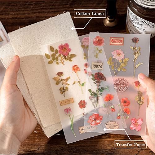 Esfregar vintage em adesivos de transferências, adesivos de transferência de 4 pacote Flores Scrapbooking Adesivos para papel,