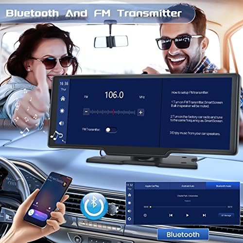 Roinvou portátil Bluetooth Car estéreo, CarPlay sem fio Android Auto 10.26 HD IPS Touchscreen Radio Radio Radiond Suporte