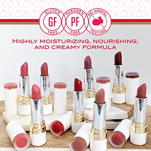 Mirabella Lipstick de cobertura completa, vermelho perfeito - selado com um beijo - cor cremosa duradoura - maquiagem rica com sensação confortável e brilho puro - sem parabenos - tons foscos e brilhantes
