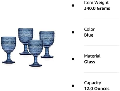 Gobas de vinhos de Godinger, copos de vidro de bebida - Lumina Blue, conjunto de 4