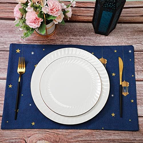 6 peças Eid Mubarak Placemats Ramadan Culpo de algodão Dupla face Table tape