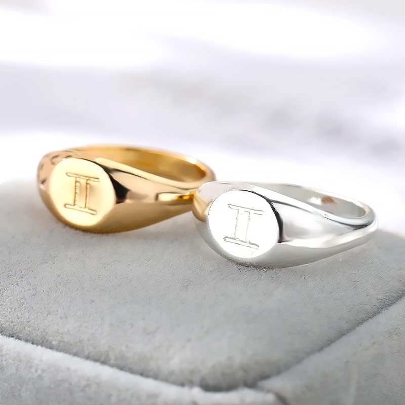 Min HI Libra Gêmeos Câncer Taurus Zodiac Ring Men Gold Round 12 Anéis de constelação para mulheres Aniversário de joalheria - Virgem - Jóias Gold Color_Party