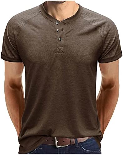Camiseta casual de manga curta casual henleys, casual básico de verão tamis sólidas camisetas de ajuste slim buttão de camisa do pescoço da tripulação