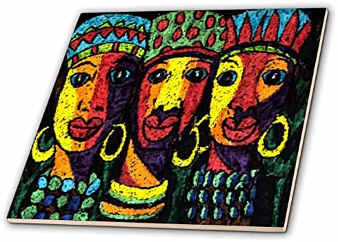 Imagem 3drose da pintura africana de damas em cores tribais - azulejos