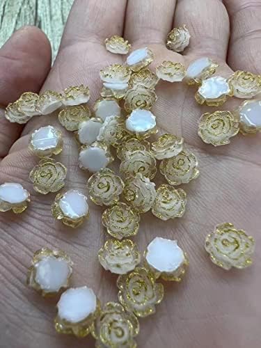 100pcs 8mm Rosta de resina de unhas de flor de rosa strôs, decoração de arte de unhas de florzinha de ouro Gold, Design de flores 3D Peças de unhas 3D -