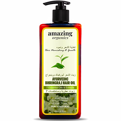 Amazingorganics Amazing Organics Bhringraj Oil: Ayurvédico Cabelado Óleo para Cabelo para Cabelos - 4x Mais Eficaz para todos os tipos de cabelo 250 ml Clear