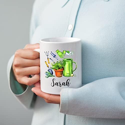 Presentes para os amantes do jardim - Nome personalizado Caneca de café de jardinagem - Copo personalizado de chá de jardim