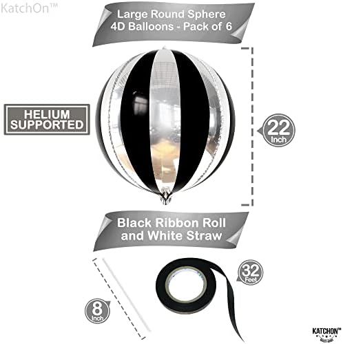 Balões pretos e prateados de 22 polegadas - pacote de 6, decorações de festas pretas e prateadas | 360 graus 4d Balões de prata