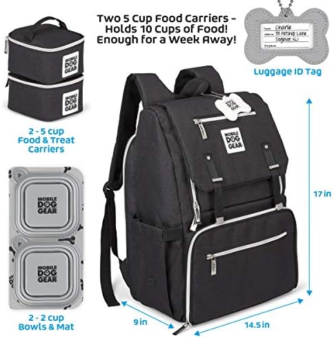Mobile Dog Gear, mochila final da semana de distância, inclui 2 portadores de alimentos e 2 tigelas de silicone dobráveis,