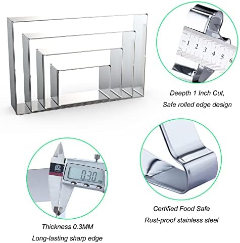 Conjunto de cortadores de biscoitos retângulo grande - 5 polegadas, 4 polegadas, 3 polegadas, 2 polegadas - cortadores de biscoitos