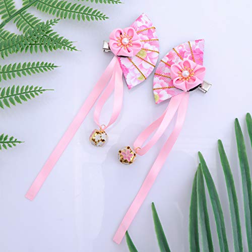 AMOSFUN JAPONEIR Hair Clip Ornament Tie Band Clip Fan Crocodile Clip Hairpin para Acessórios Womens Kimono Hanfu 2pcs