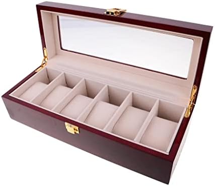 TJLSS 6 Slots Caixa de relógio de madeira Exibir caixa de estampa Organizador Jóias Caixa de armazenamento de joias