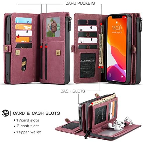 Kowauri Wallet Case para iPhone 12 Pro Max, zíper Fólio Fólio Magnético CARTELA DE CATAREIRA CARTO DE CARTÃO DE