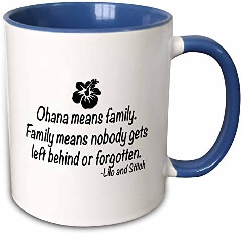 3drose ohana significa família de dois tons caneca, 11 oz, azul