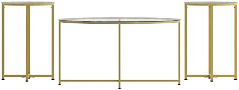 Flash Furniture Greenwich Collection Coffee and End Mable Conjunto - Top de vidro esclarecido com moldura de ouro fosco - conjunto de mesa ocasional de 3 peças