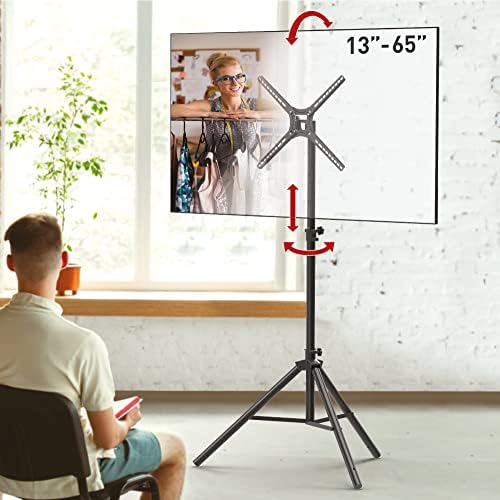 Barkan Tripod TV Stand 13-65 polegadas de inclinação e ajuste de altura, mantém até 80 libras, garantia de 2 anos, portátil e dobrável,