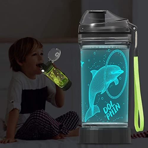 Presentes de golfinhos, Light Up Kids Water Bottle with 3D Ocean Animal Porise Design- 14 oz tritan bpa grátis ecologicamente correto-