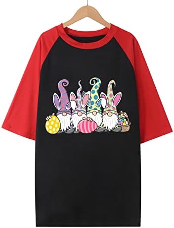 Womens Páscoa Tops Bunny Spring Gnome Páscoa Cesta de ovos de Páscoa Camisetas de Blusa de Manga de Manga Curta de ombro de ombro