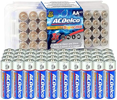 Baterias AA AA de 40 contagens ACDELCO, bateria máxima de potência super alcalina, vida útil de 10 anos, embalagem reclosável, baterias azul e 8 contagens AAA, bateria máxima de poder alcalina, prateleira de prateleira de 10 anos