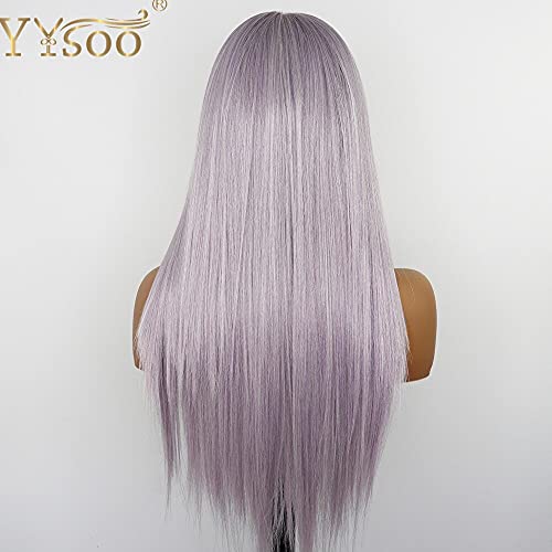 Yysoo Long reto Purple Destaque peruca 13x4 Lace sintética Loira de renda sintética Mistura de Futura Purple com parte grátis de meia mão