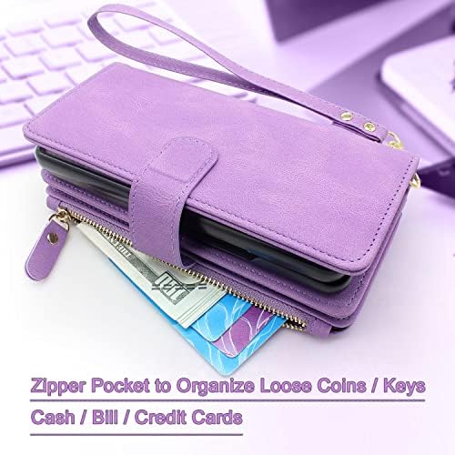 LACASS compatível com Samsung Galaxy Z Fold 4 Z Fold4 5g Caixa [12 slots de cartas] Id Credit Cash Titular Zipper Pocket Pocket Polícia