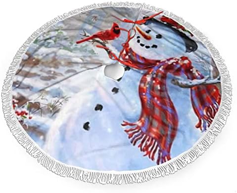 Feliz Natal Snow Man and Birds Christmas Tree Salia, Tague de saia de Natal com borla para decoração de festa de casamento