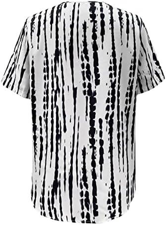 Camisas de impressão de listras de verão feminino de manga curta ondulada v pesco
