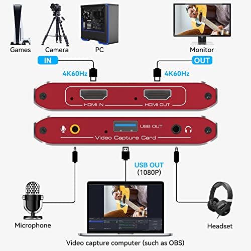 4K 60HZ HDMI Capture Card Card USB 1080p, cartão de captura de jogo para streaming adequado para jogadores, dispositivo