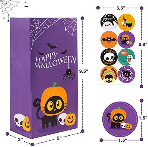 Bolsas de Goodie de Halloween de Decorlife, 40 PCs Pags Flek ou Treat Sachs com adesivos, 8 estilos de Halloween