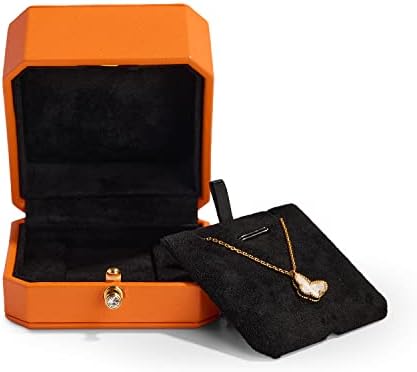 Woodten Premium Colar de couro laranja caixa pendente de veludo de veludo caixa de colar de jóias de jóias