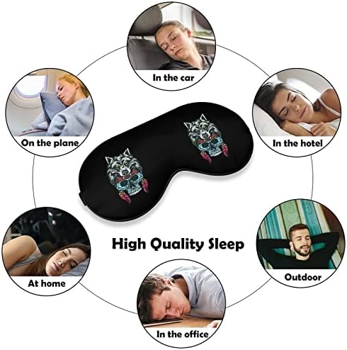 Lobo e crânio nativo máscara de olho macio máscara de sono eficaz conforto de venda vendial com cinta elástica ajustável