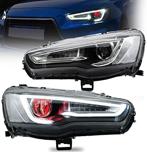 VLAND FACKLINGS MONTAGEM Ajuste para Mitsubishi Lancer & Evo X 2008-2020 com DRL, luz frontal LED com sinal de giro seqüencial,