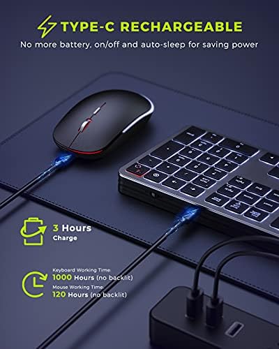 Teclado sem fio iluminado e combinação de mouse, Seenda recarregável 2,4g Teclado e mouse iluminado sem fio USB, teclado de computador
