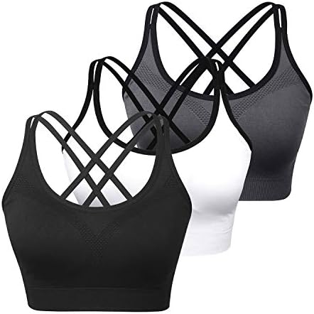 Bras de esportes femininos - Cross Back Scold Free Comfort Workout Bras para Yoga Fitness 3 Pack