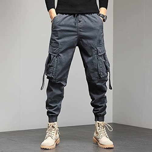 Algodão solto de algodão larga de bolso de bolso de bolso sólido calça geral calças de ferro com calça cota