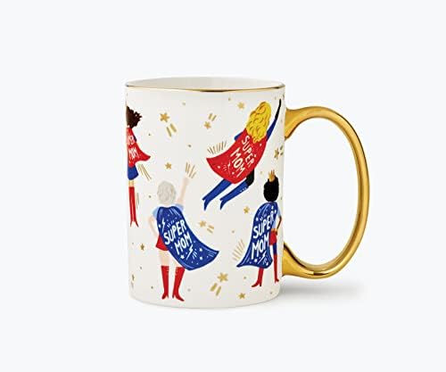 Rifle Paper co. Super Mom Caneca e Keychain, mostre mamãe ela é super com 1 Teclado de esmalte com charme e caneca para café,