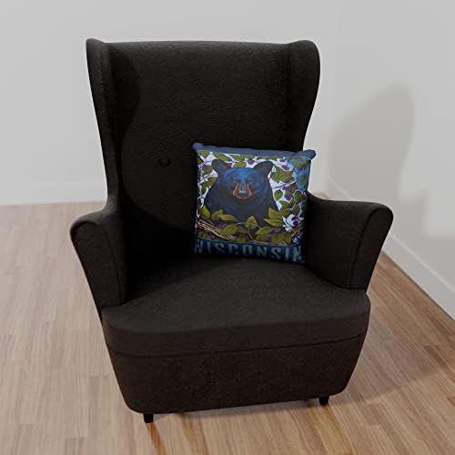 A tela do urso de Wisconsin Berry joga travesseiro para sofá ou sofá em casa e escritório da pintura a óleo do artista Kari Lehr 18 x 18.