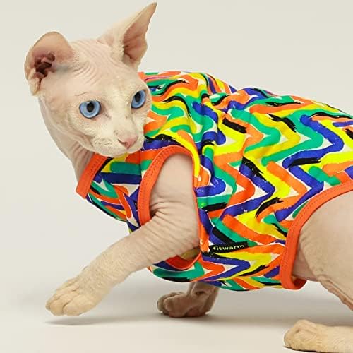 Camisa de cachorro de 2 mochilas em forma, roupas de cachorro abstrato para cães pequenos, tampa de verão com algodão sem mangas de animais de estimação, vestuário de gato, azul verde vermelho, médio