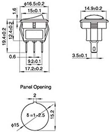 Interruptor de balancim de 16 mm de diâmetro pequeno rocker de barco redondo mini redondo preto branco vermelho 2 pinos