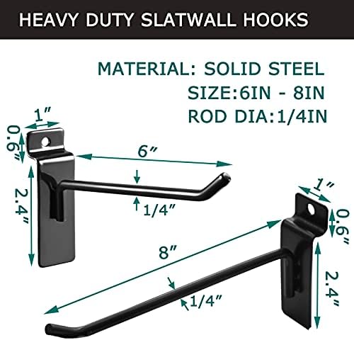 48pack 6 e 8 ganchos de slatwall preto, ganchos e cabides para varejo e exposição comerciais de slatwall de serviço, 1/4 ”DIA