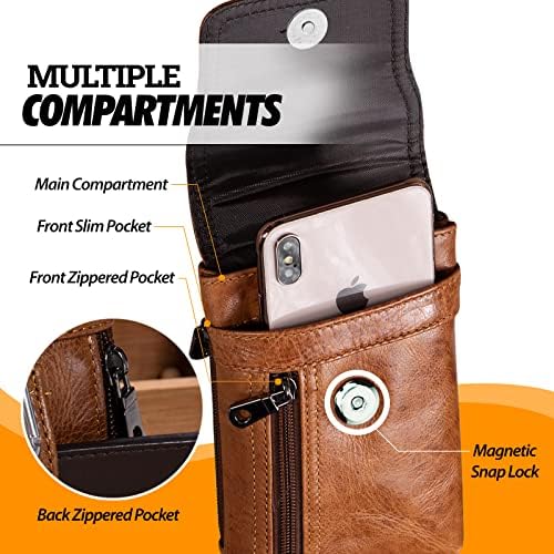 Coldre de celular de couro marrom hengwin com loop de cinto de correia e bolsa de telefone de nylon preto com alça