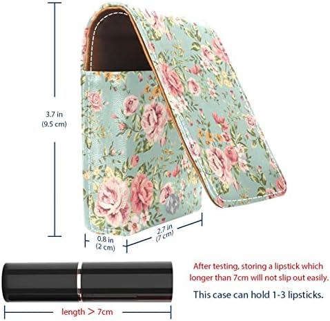 Caixa de batom mini mini com espelho para bolsa, estética romântica rosa flor de couro cosmético saco de maquiagem, segura 3