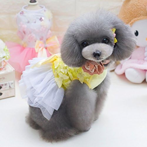 Smalllee_lucky_store Princesa de cachorro pequeno Tutu Dress Dog/Cat Party Saias com gravata borboleta, x-small, amarelo