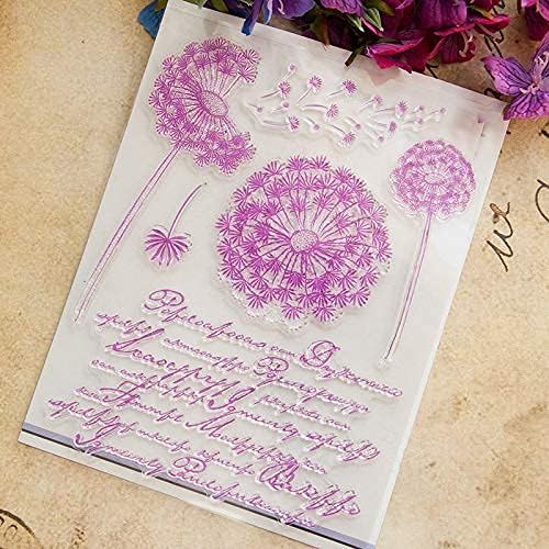 Flores de dente -de -de -leão voador rosa Background Stamps Cartões de selos de silicone com sentimentos, Palavras de cumprimento para a decoração de cartas de férias e álbum de scrapbooking DIY DIY Crafts